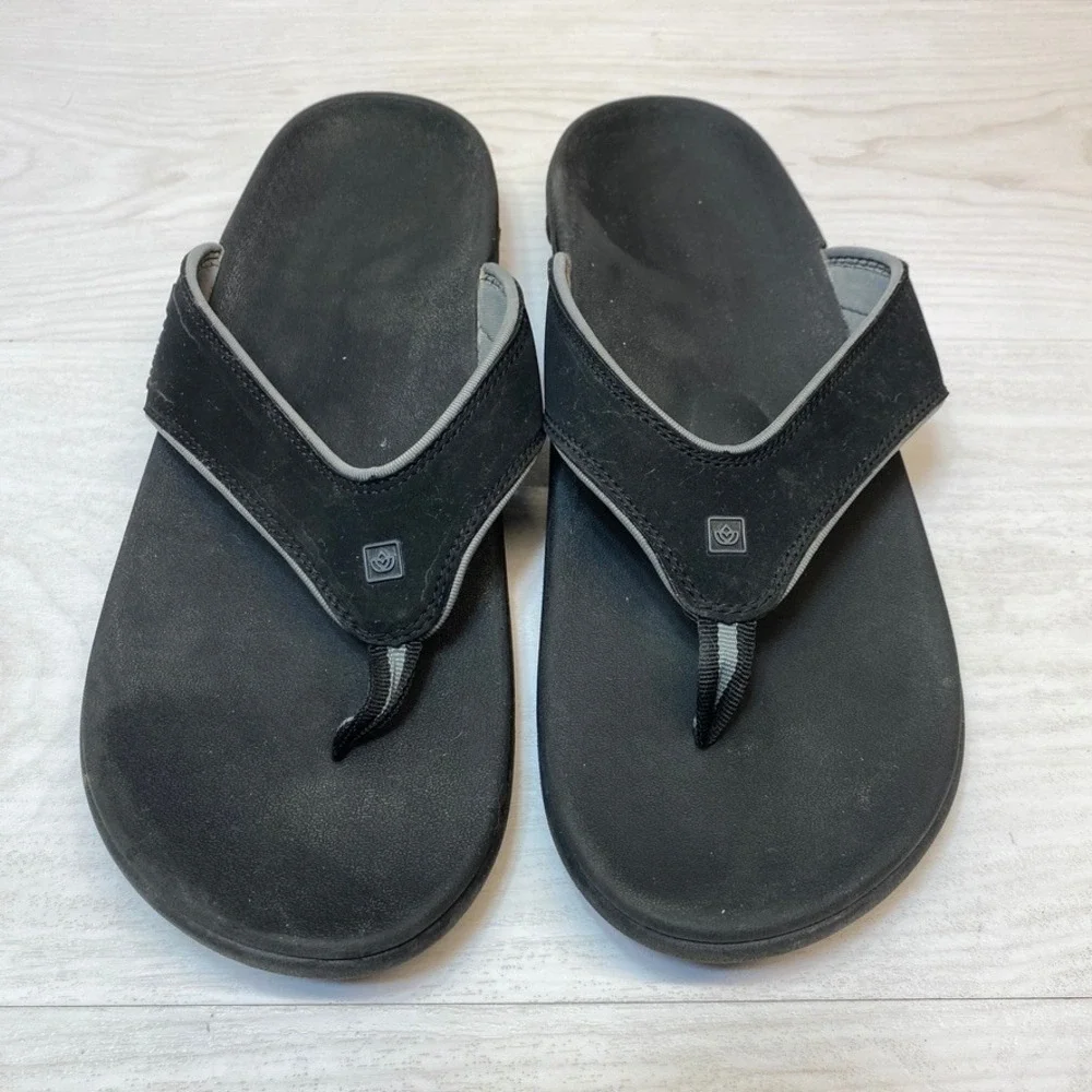 Spenco Mens 12 Sandals Yumi Orthotic Flip Flops Black Synthetic Arch Thong